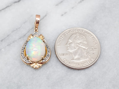 Ornate Opal and Diamond Halo Pendant