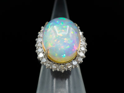 Large Opal and Diamond Halo Cocktail Ring