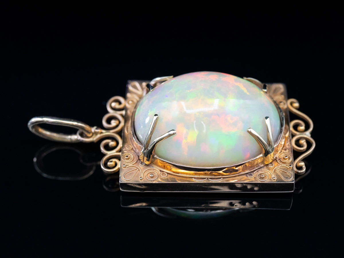 Collector's Quality, Ethiopian Opal Pendant in Antique Rose Gold