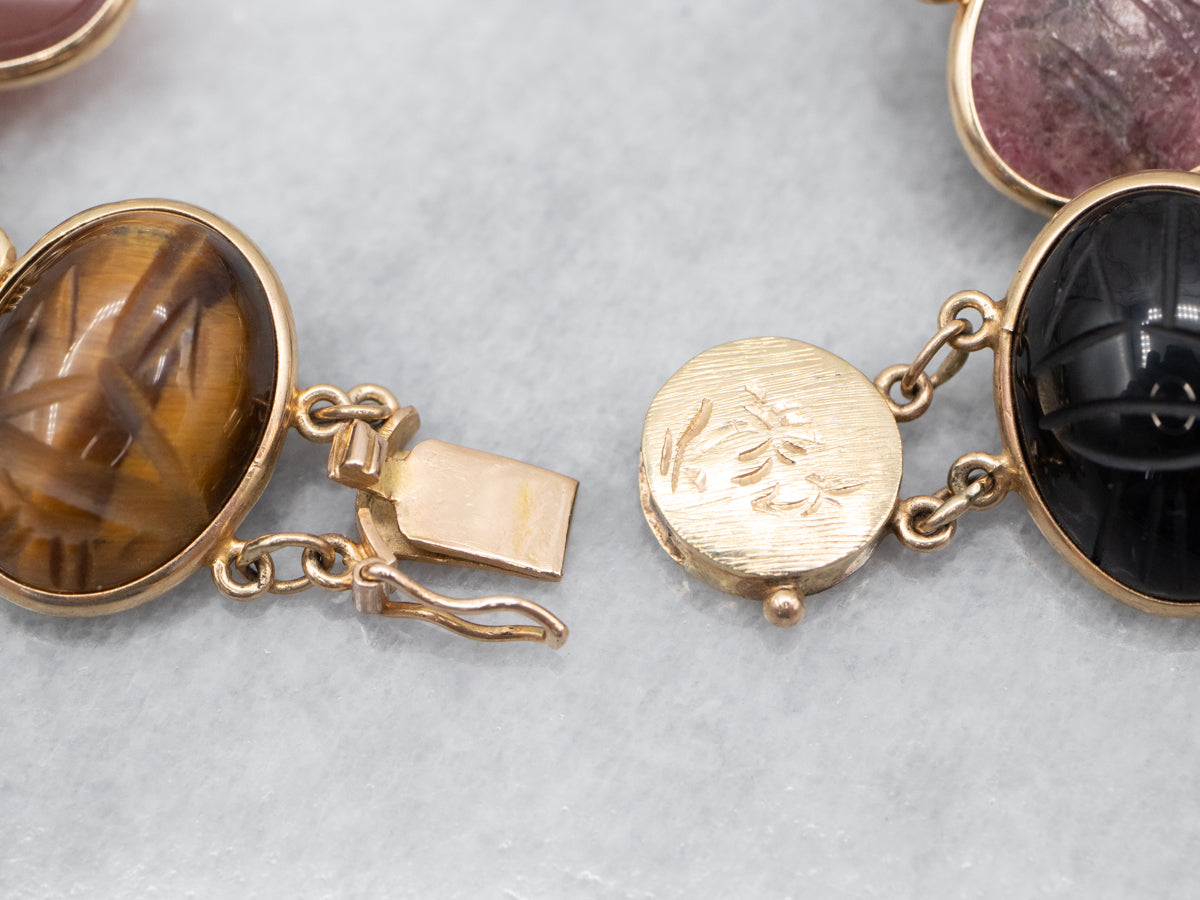 Midcentury Yellow Gold Multi-Stone Scarab Bracelet
