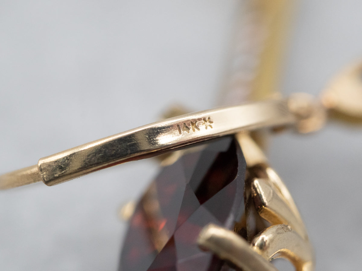 Gleaming Yellow Gold Garnet and Seed Pearl Drop Earrings