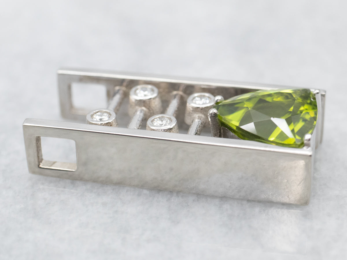 Modernist Trillion Cut Peridot and Diamond Pendant