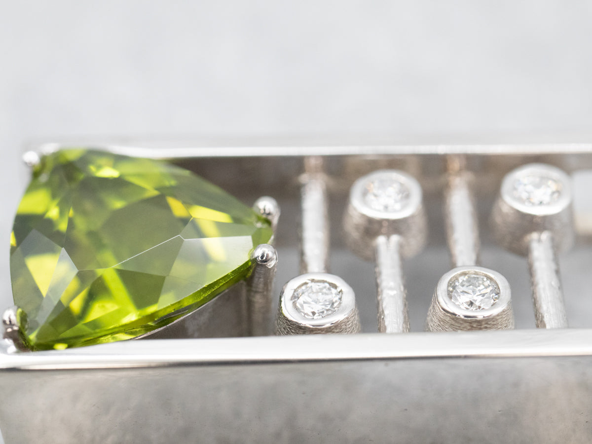 Modernist Trillion Cut Peridot and Diamond Pendant