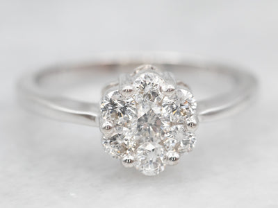 Modern White Gold Diamond Flower Engagement Ring