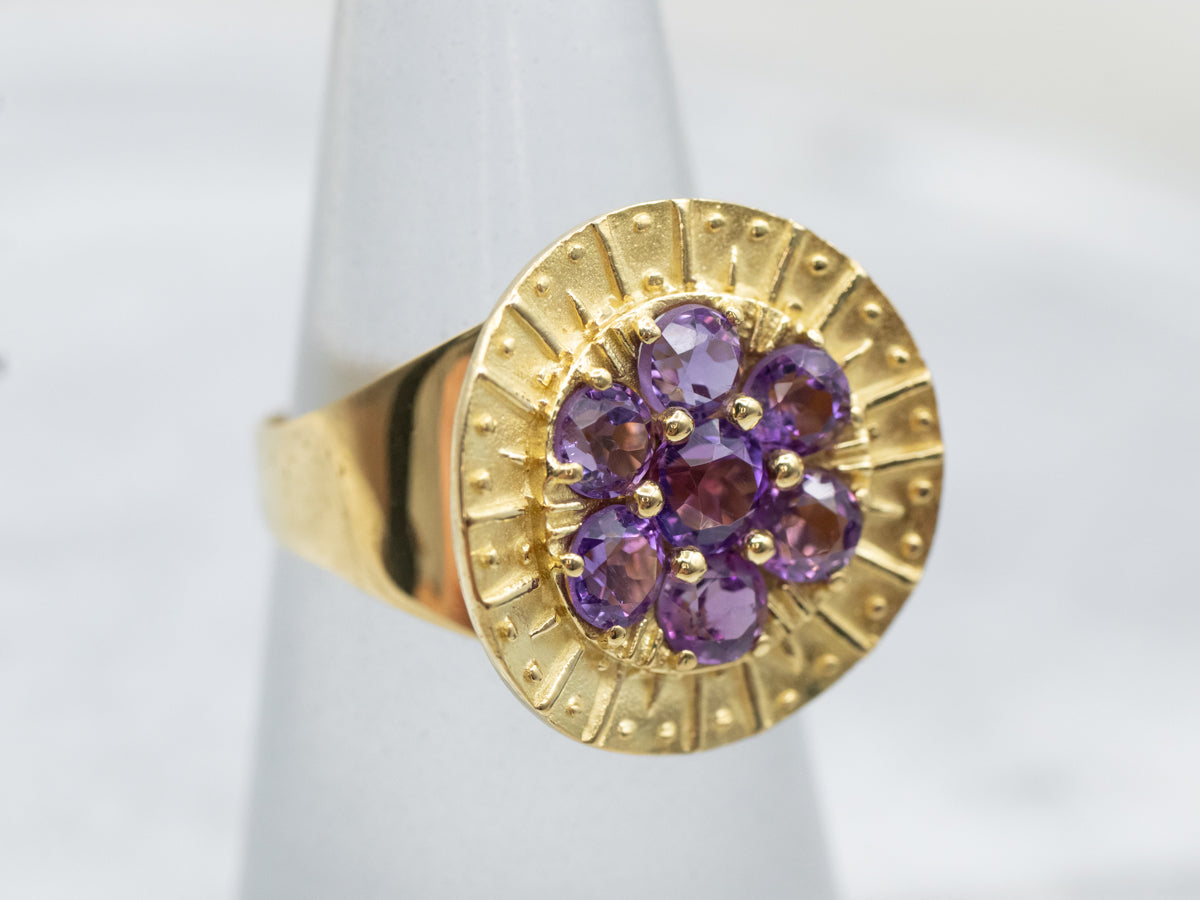 Modernist Round Top Amethyst Cluster Ring