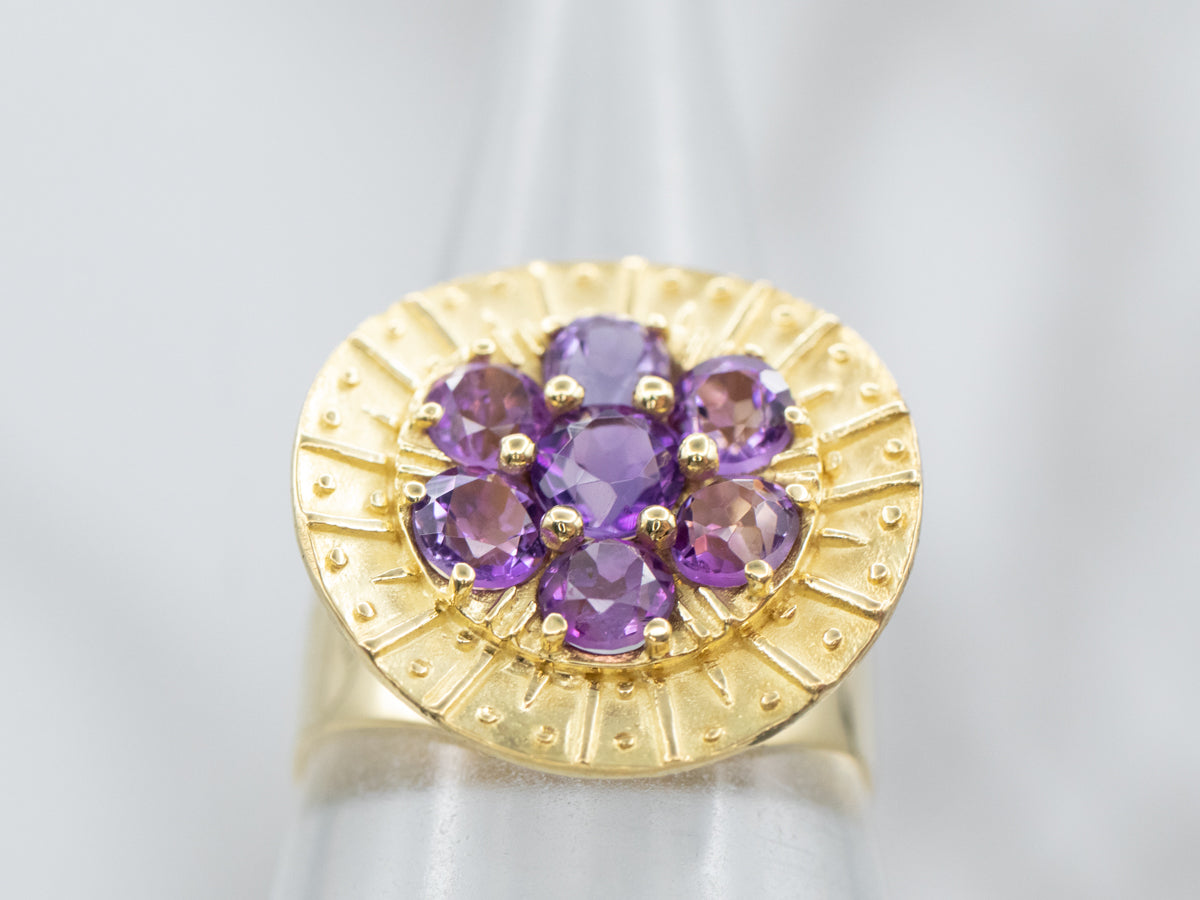 Modernist Round Top Amethyst Cluster Ring