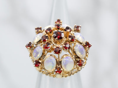 Ornate Garnet and Opal Encrusted Cocktail Ring