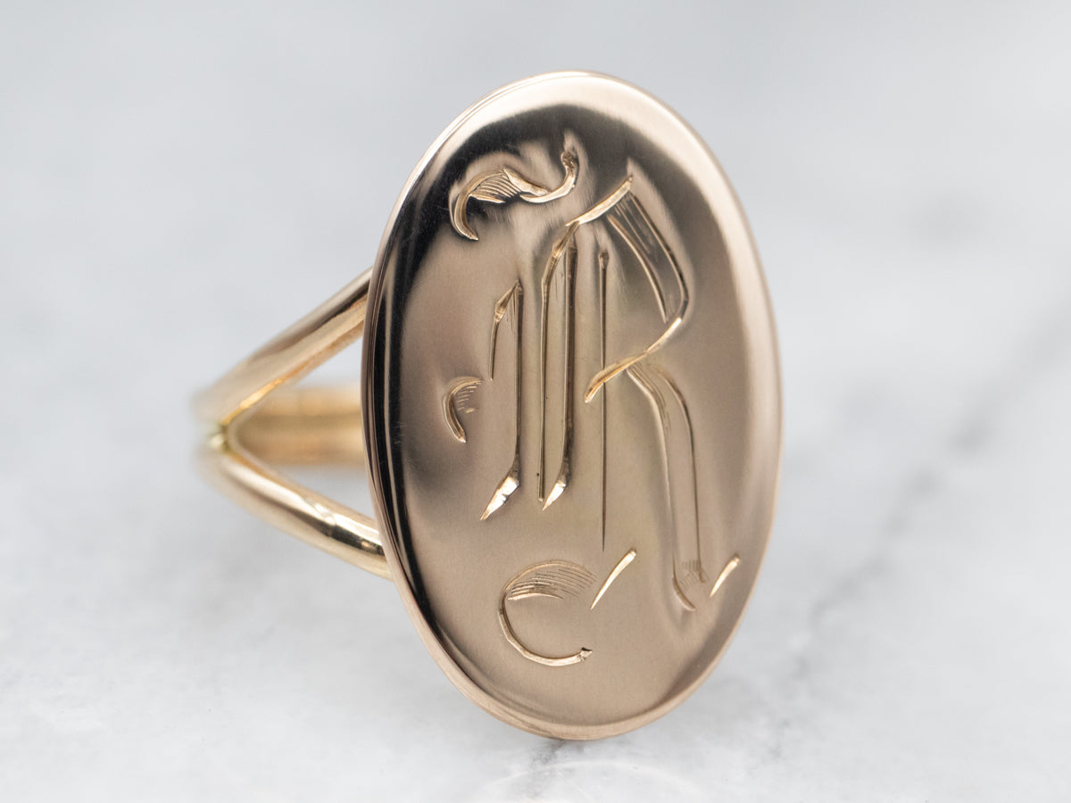 Antique Engraved Gold Metal Split Ring