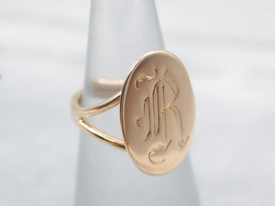 Vintage Cufflink Conversion Old English 'R' Monogram Signet Ring