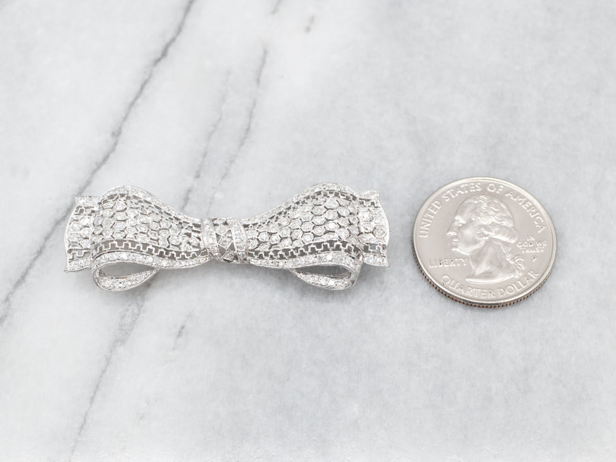 Vintage 18-Karat Gold Diamond Bow Pin