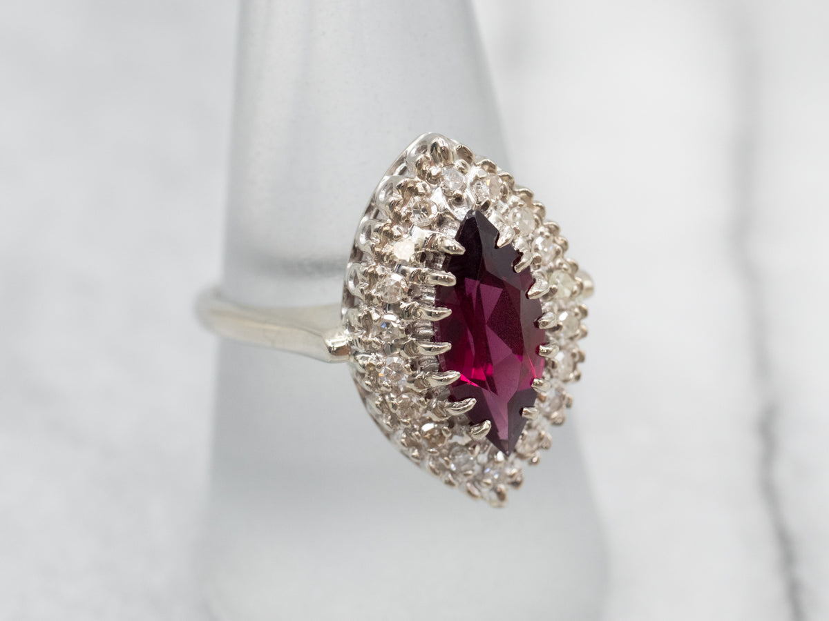 Marquise Rhodolite Garnet and Diamond Halo Statement Ring