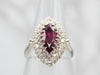 Marquise Rhodolite Garnet and Diamond Halo Statement Ring