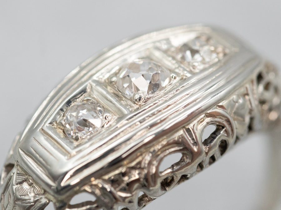 Pretty Old Mine Cut Diamond Engagement Ring