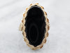 14K Yellow Gold Twist Detail Black Onyx Oval Solitaire Cocktail Ring