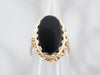 14K Yellow Gold Twist Detail Black Onyx Oval Solitaire Cocktail Ring