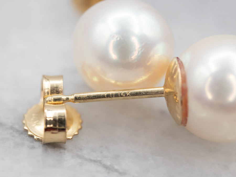 14K Yellow Gold Pearl Solitaire Stud Earrings