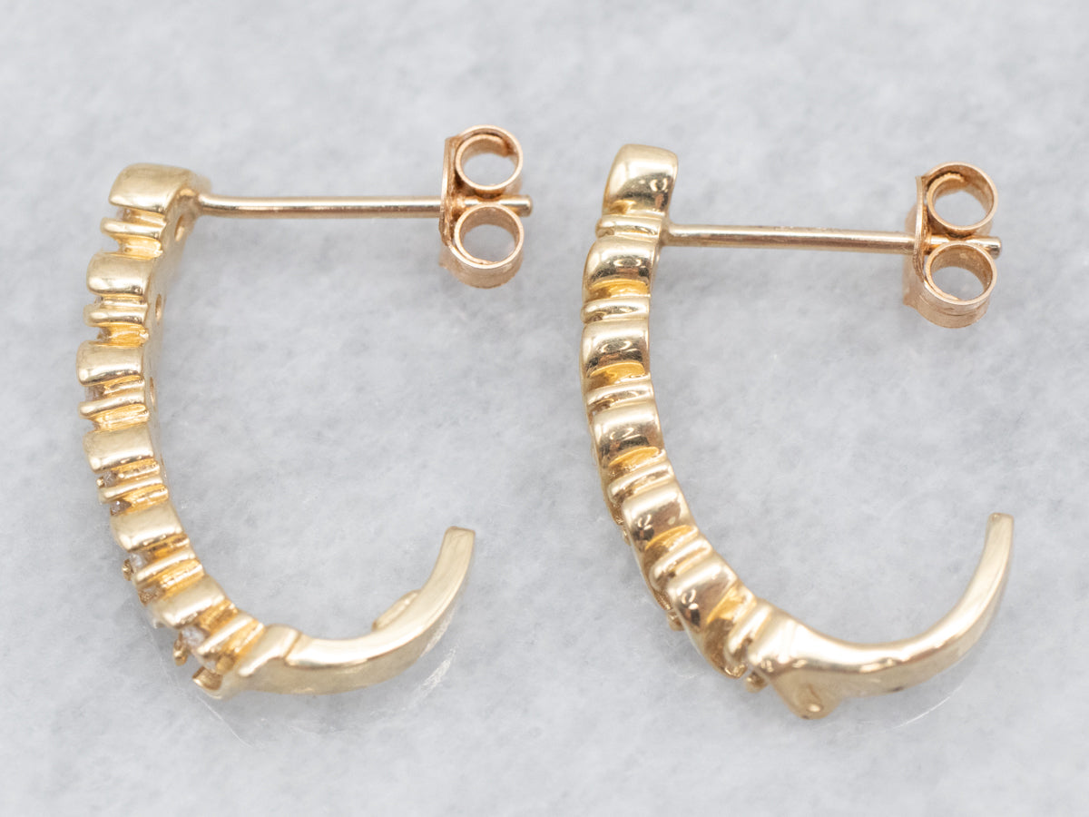 Scrolling Gold Diamond Drop Earrings