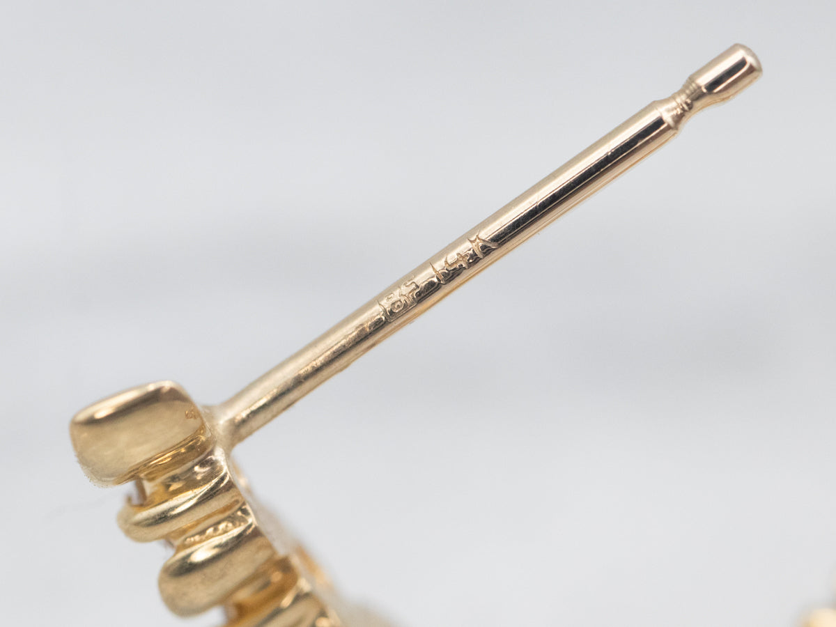 Scrolling Gold Diamond Drop Earrings