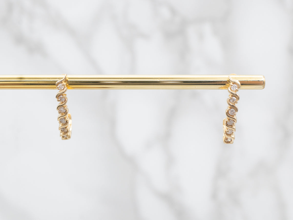 Scrolling Gold Diamond Drop Earrings