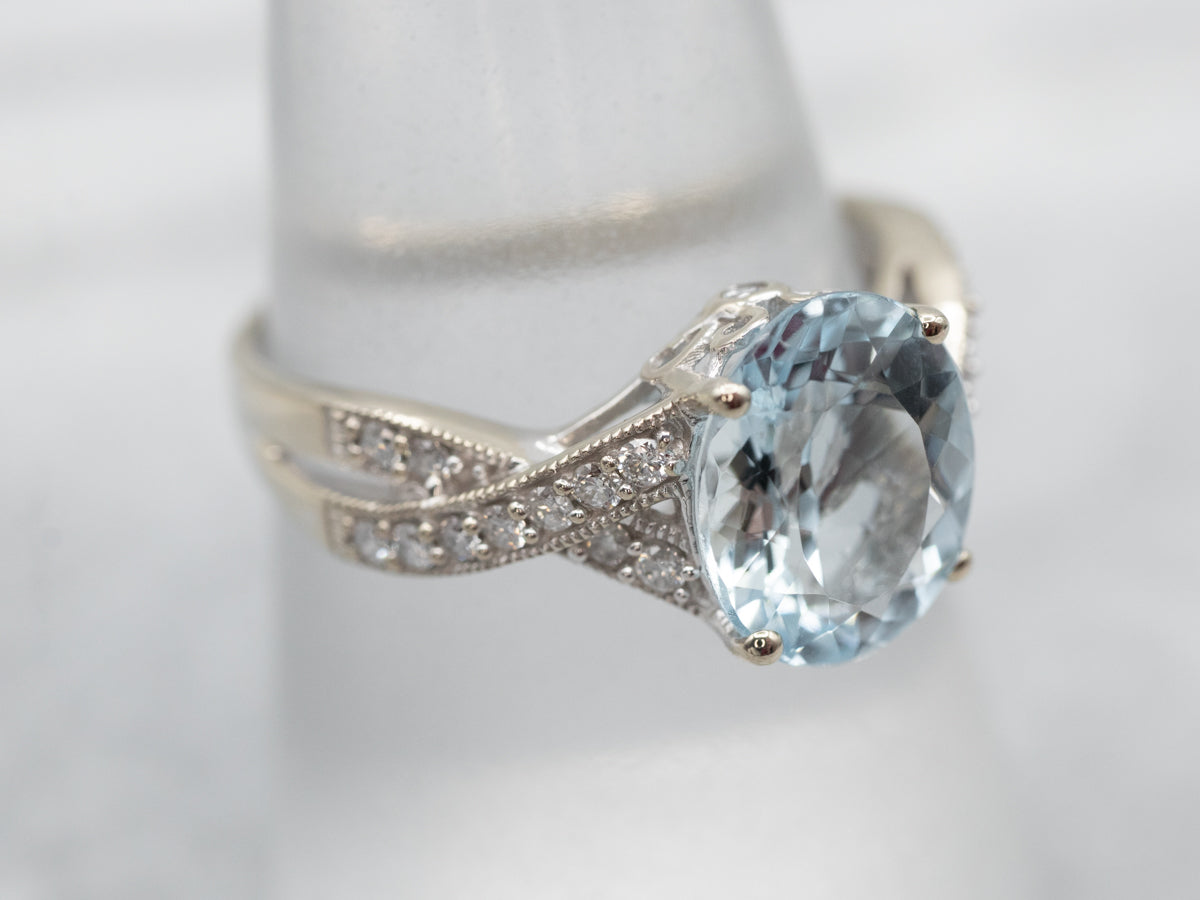 White Gold Aquamarine and Diamond Ring