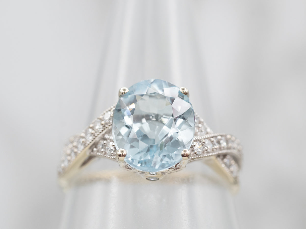White Gold Aquamarine and Diamond Ring