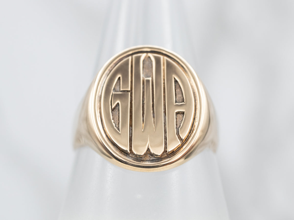 Bold Vintage Gold "GWA" Signet Ring