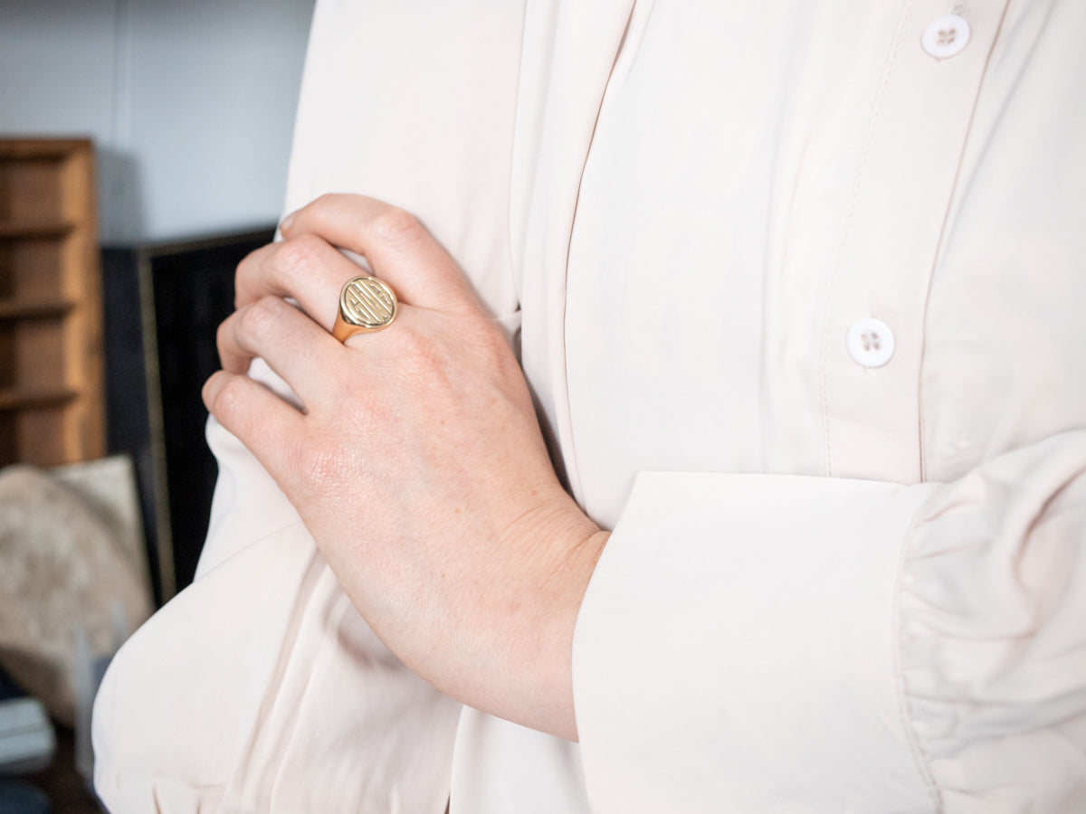 Bold Vintage Gold "GWA" Signet Ring