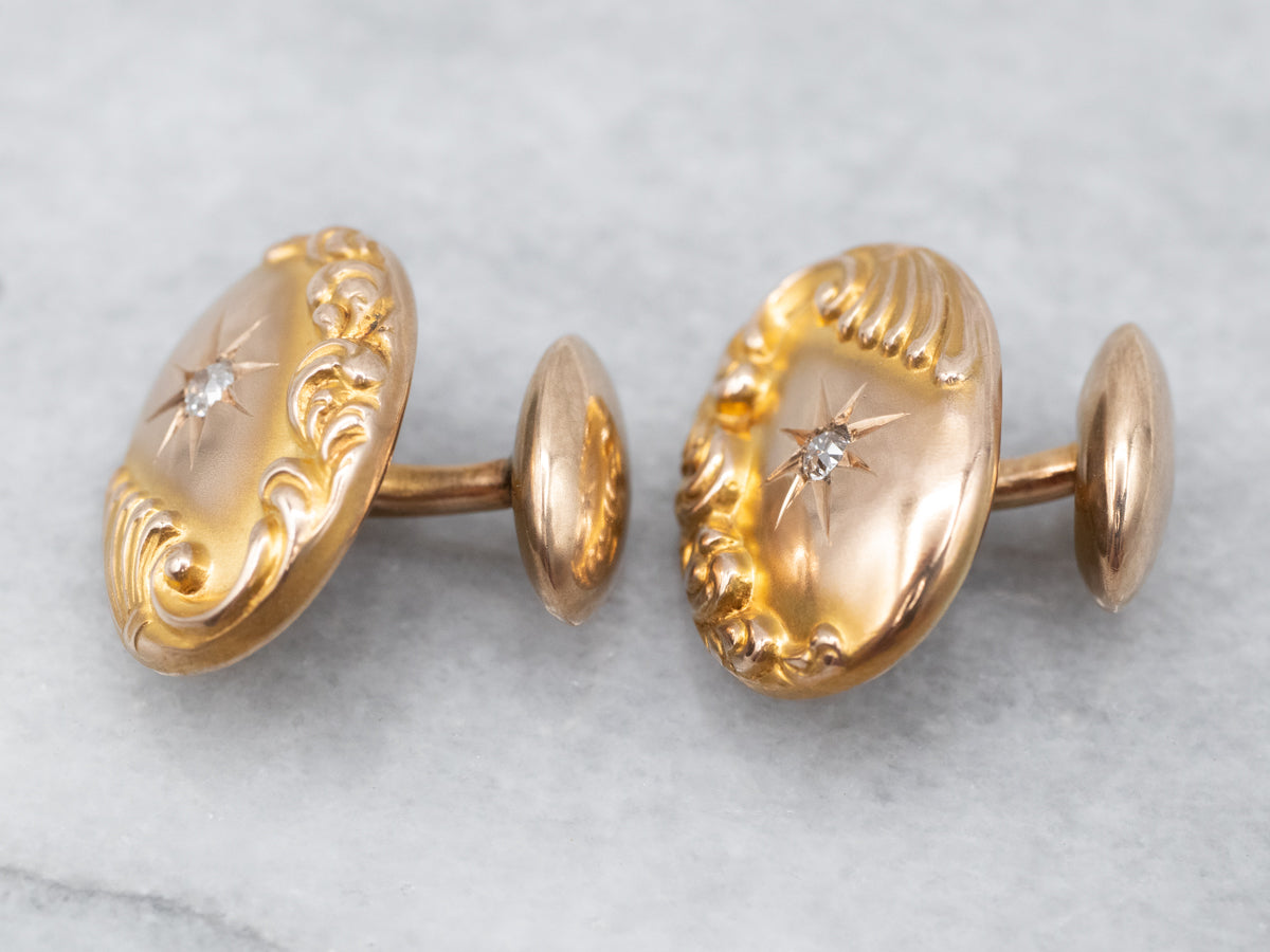 Bloomed Gold Art Nouveau Diamond Starburst Cufflinks