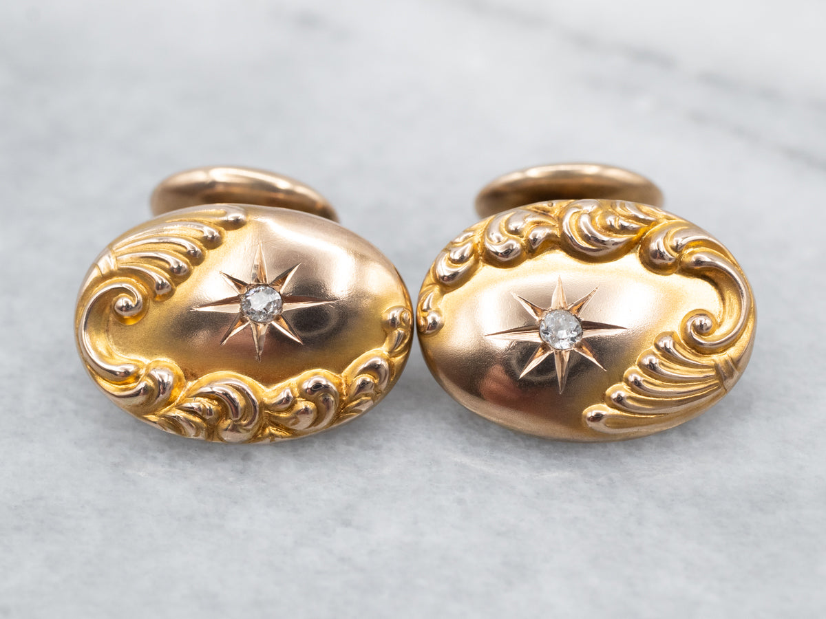 Bloomed Gold Art Nouveau Diamond Starburst Cufflinks