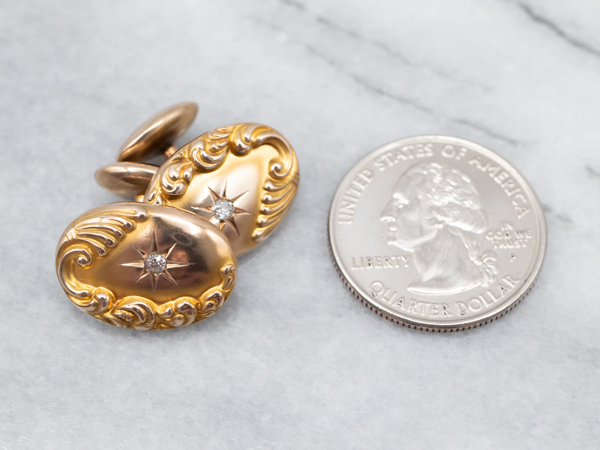 Bloomed Gold Art Nouveau Diamond Starburst Cufflinks