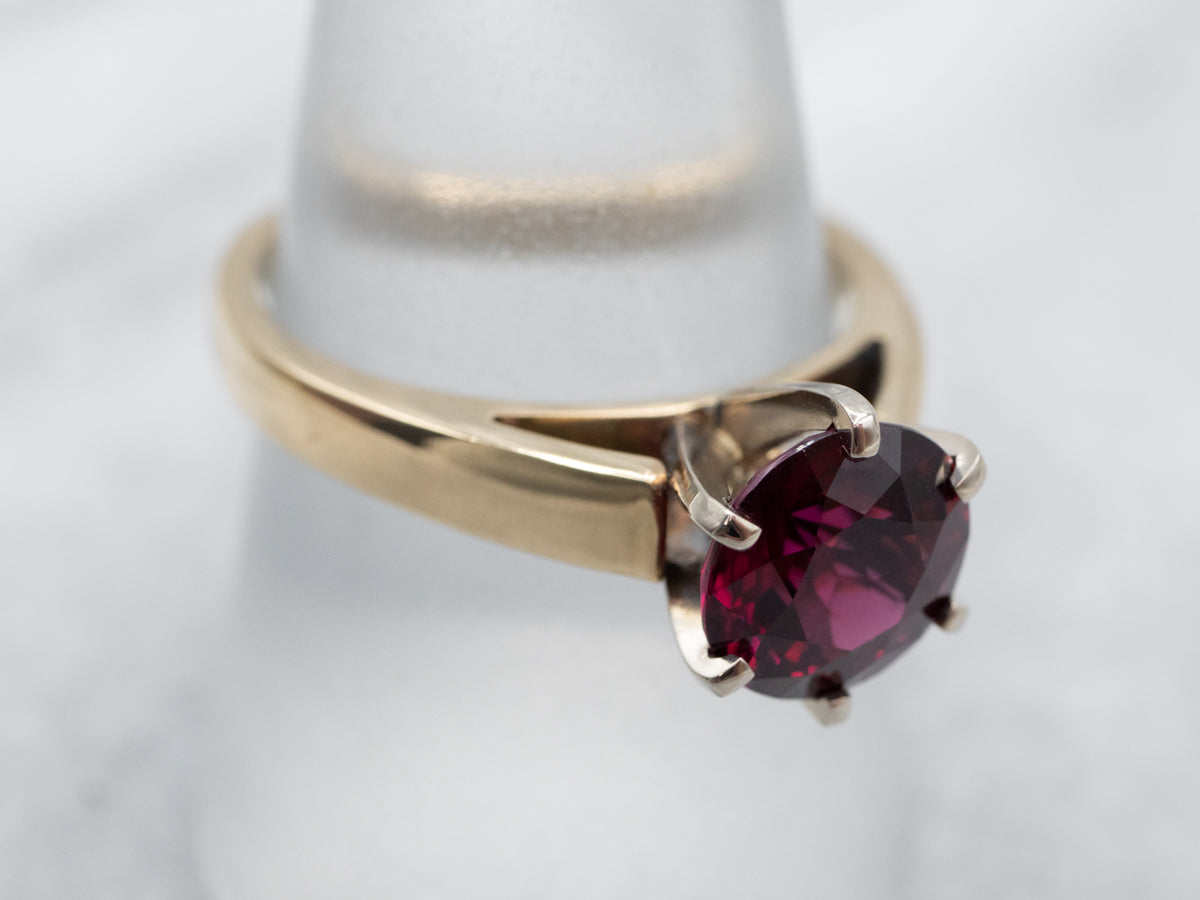 Classic Two Tone Pyrope Garnet Solitaire Ring