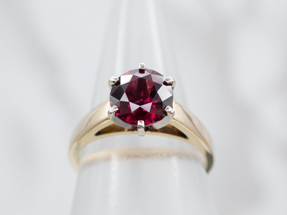Classic Two Tone Pyrope Garnet Solitaire Ring