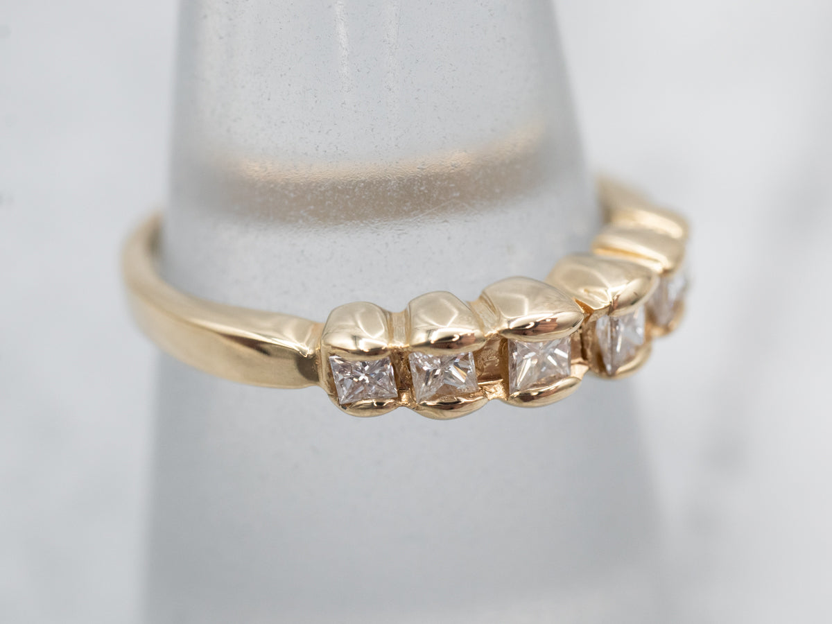 Lovely Princess Cut Diamond Scalloped Wedding Band