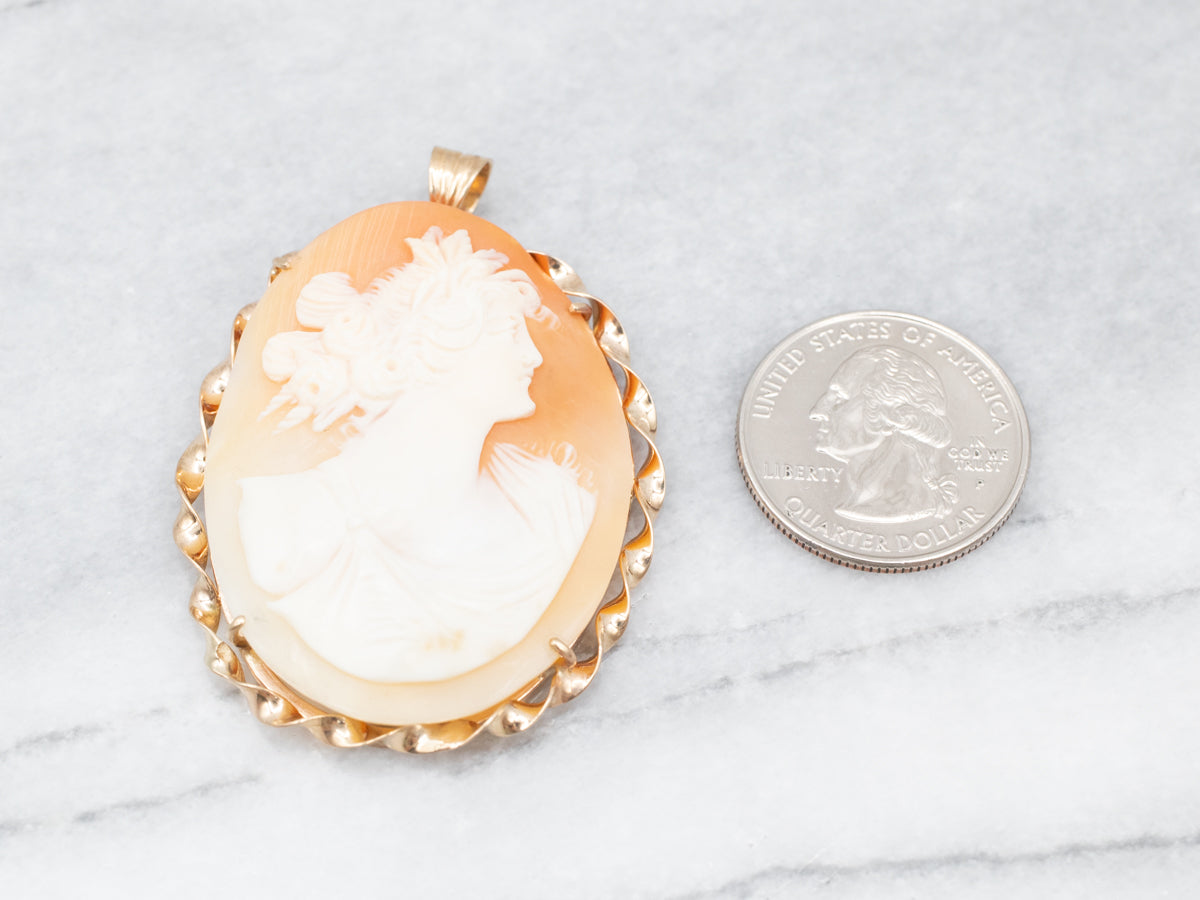 Golden Greek Goddess Aphrodite Cameo Pendant