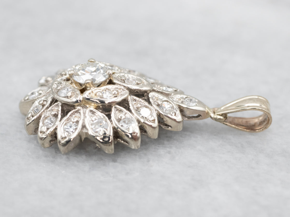 Teardrop European Cut Diamond Halo Pendant