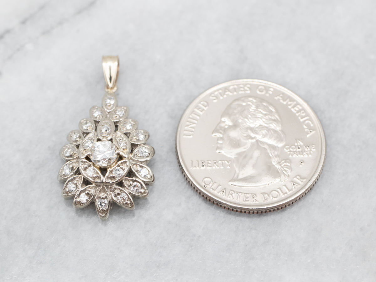 Teardrop European Cut Diamond Halo Pendant