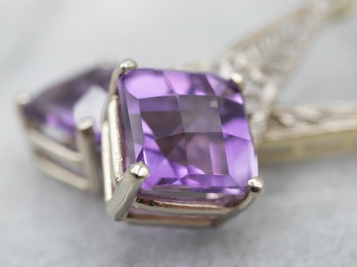 Art Deco Style Amethyst Solitaire Drop Earrings