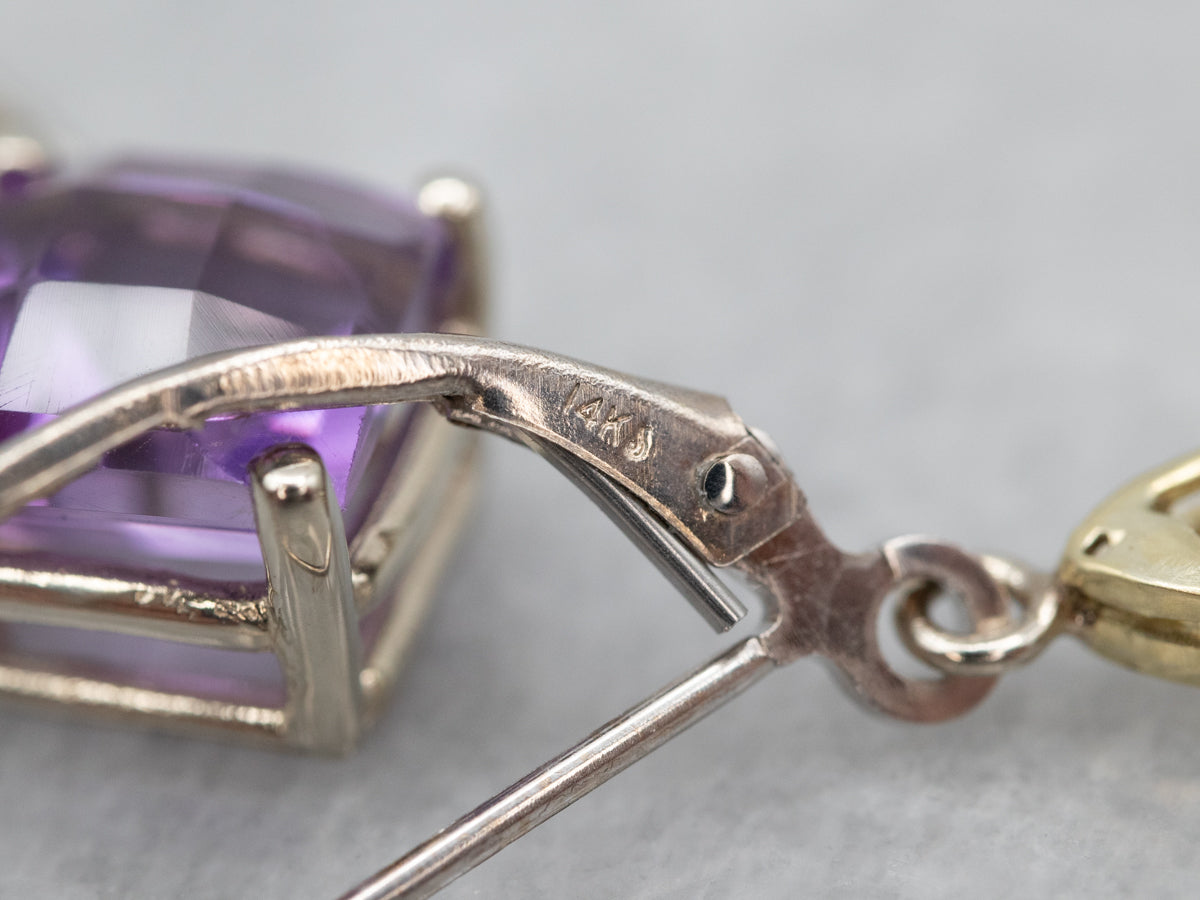 Art Deco Style Amethyst Solitaire Drop Earrings