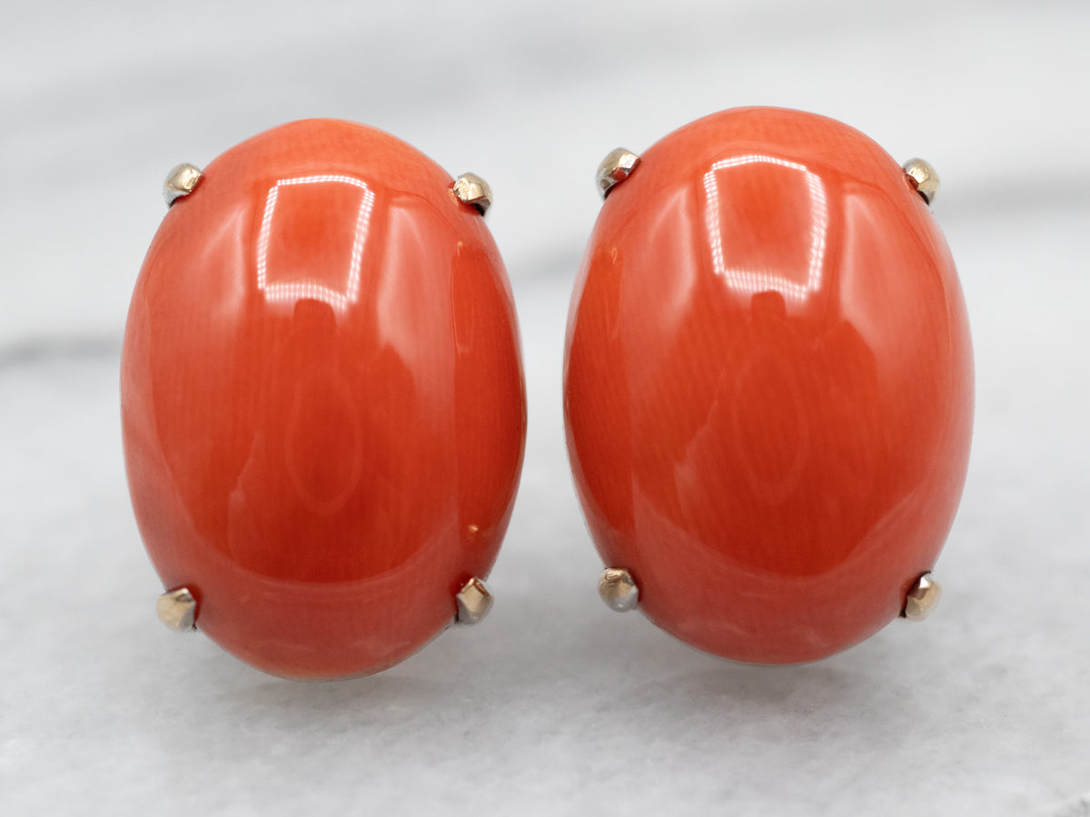 Bright Coral Solitaire Stud Earrings