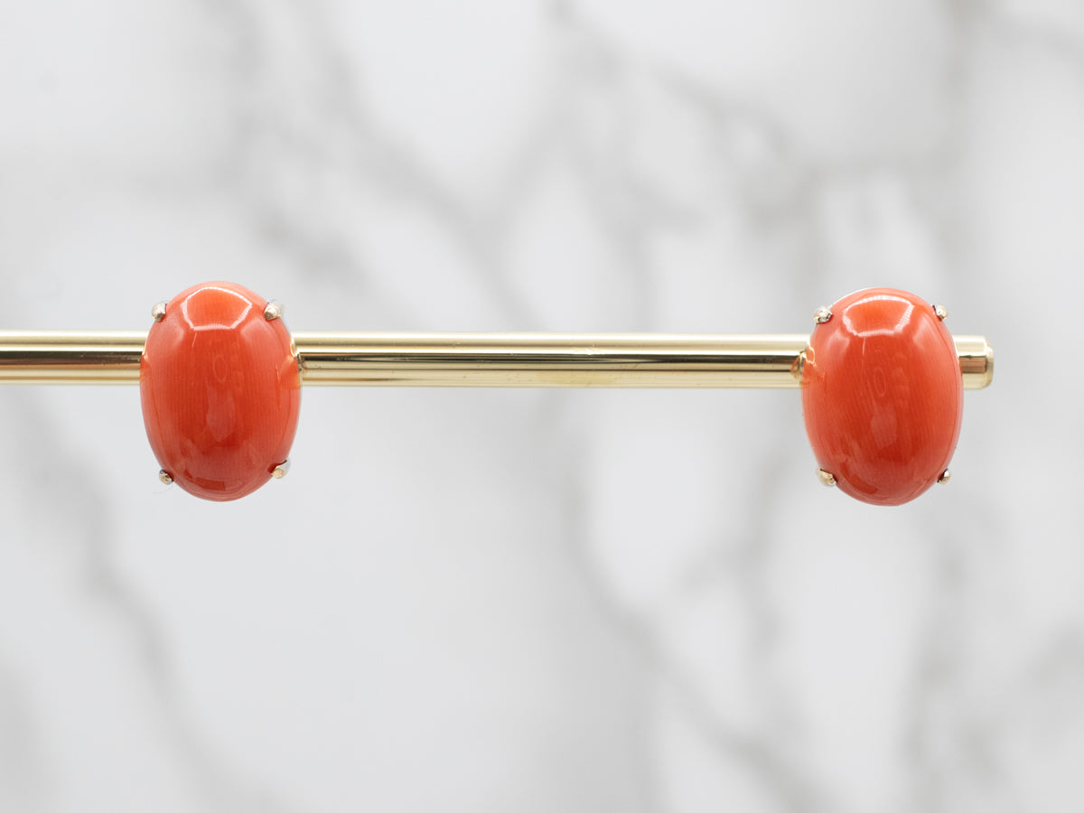 Bright Coral Solitaire Stud Earrings