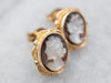 Vintage Ornate Mother of Pearl Cameo Oval Solitaire Stud Earrings