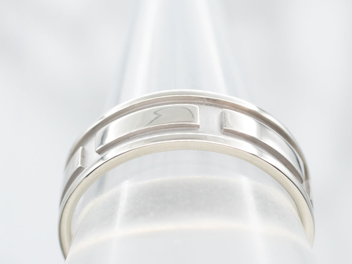 White Gold Elongated Bar Pattern Wedding Band