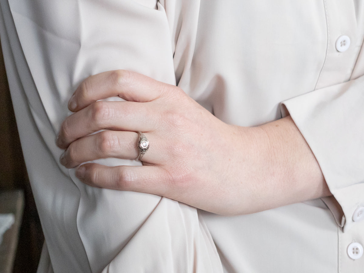 Anillo de compromiso de diamantes de talla europea Art Déco