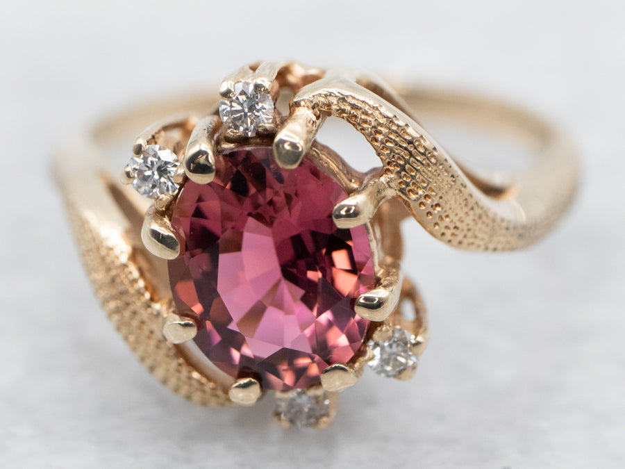 Vintage Pink Tourmaline and Diamond Bypass Ring