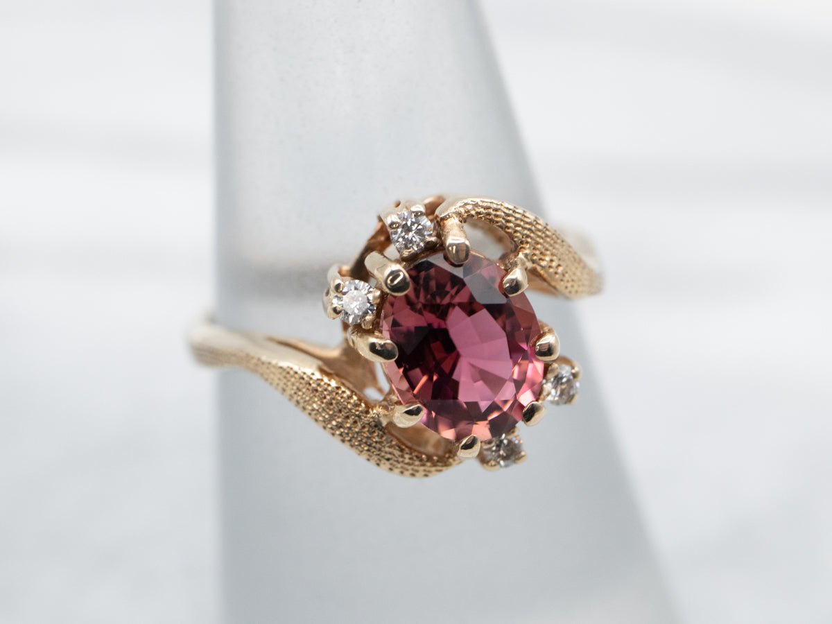 Vintage Pink Tourmaline and Diamond Bypass Ring