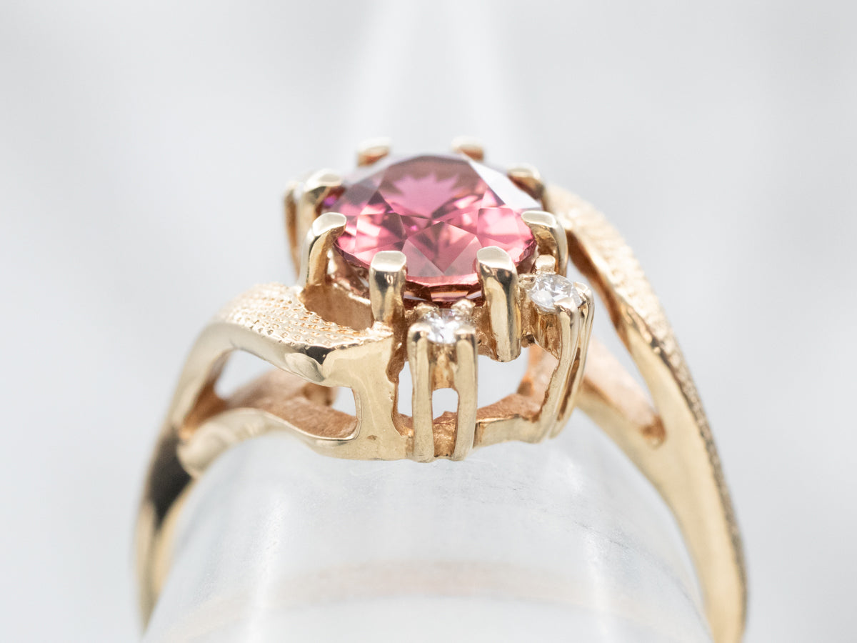 Vintage Pink Tourmaline and Diamond Bypass Ring