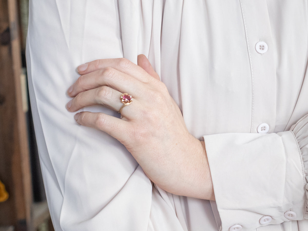 Vintage Pink Tourmaline and Diamond Bypass Ring