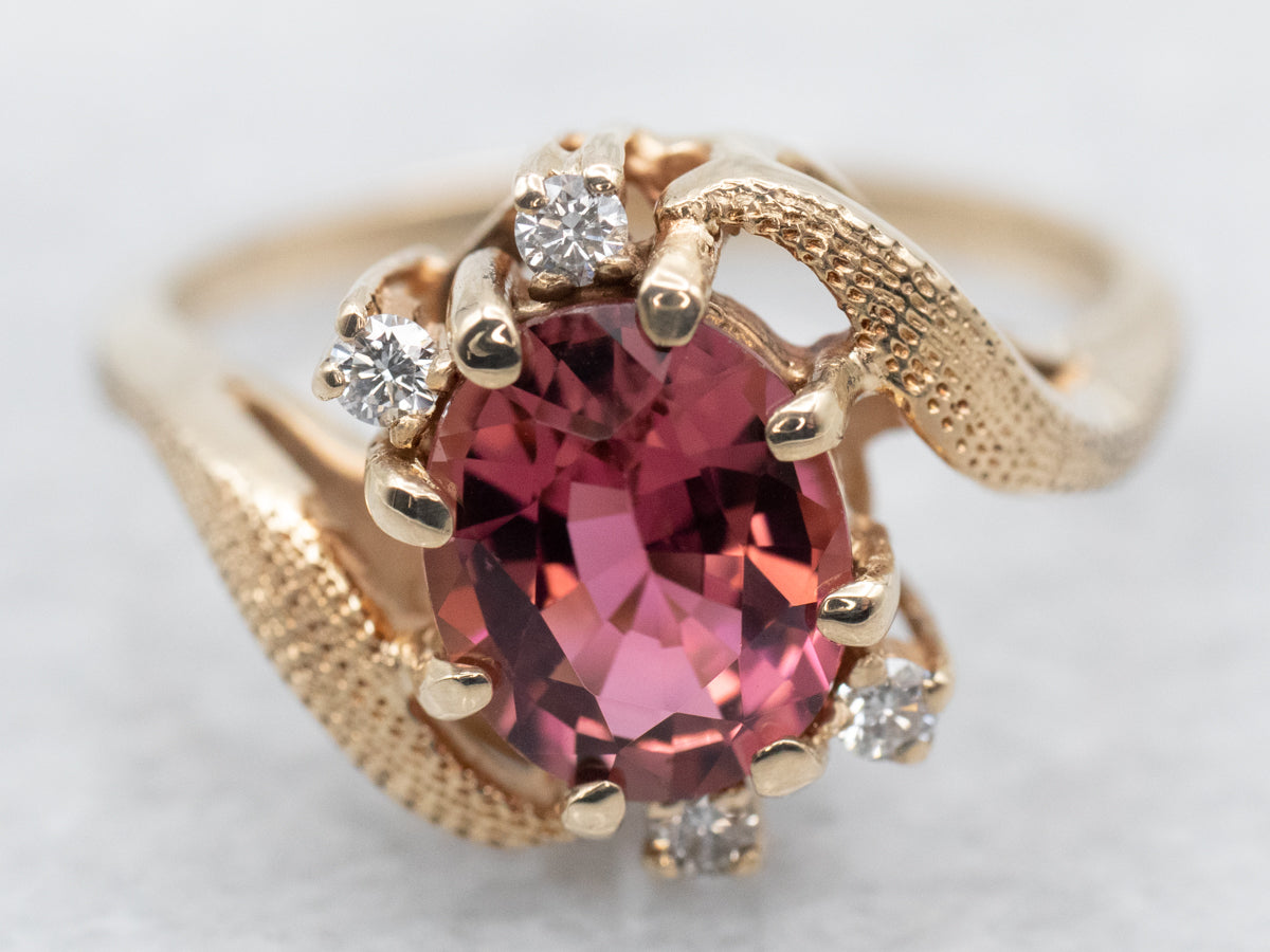 Vintage Pink Tourmaline and Diamond Bypass Ring