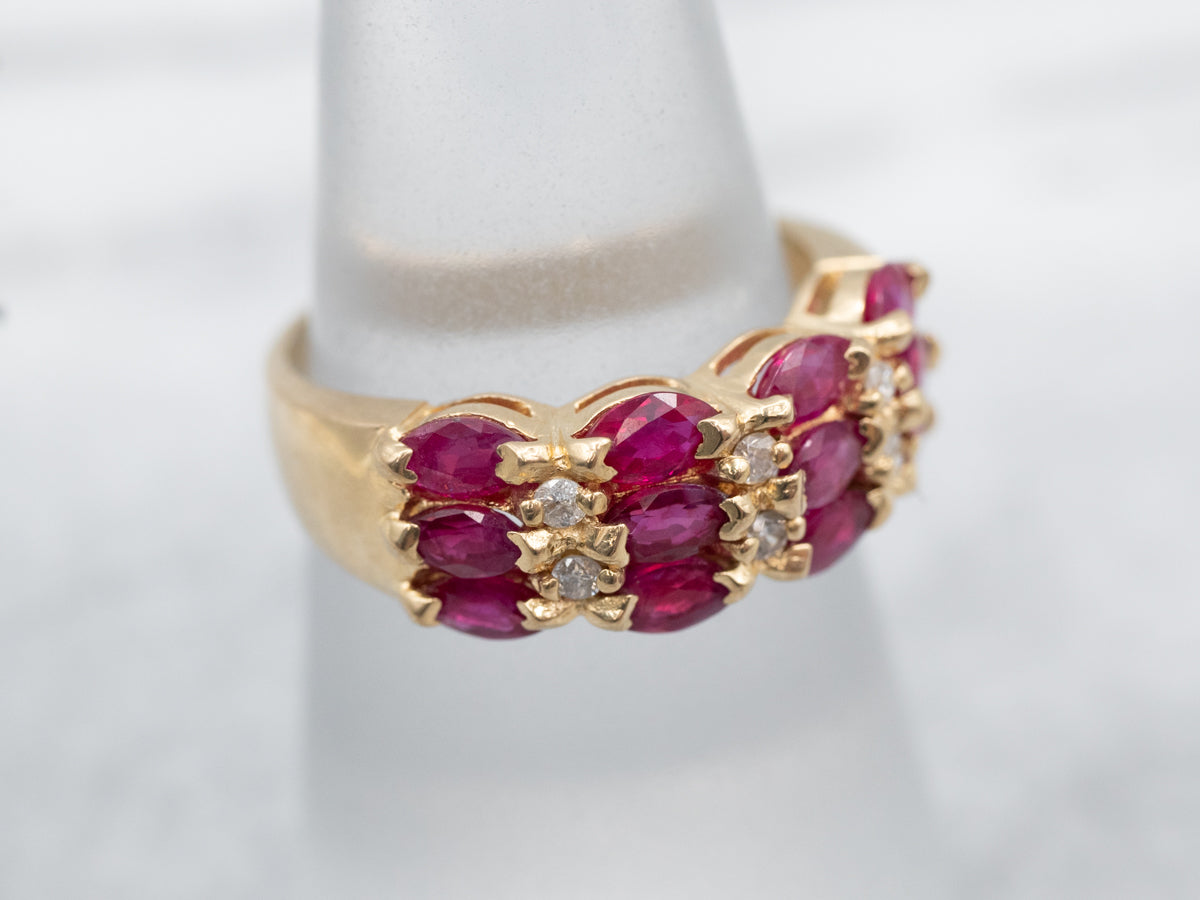 Glittering Yellow Gold Ruby and Diamond Band
