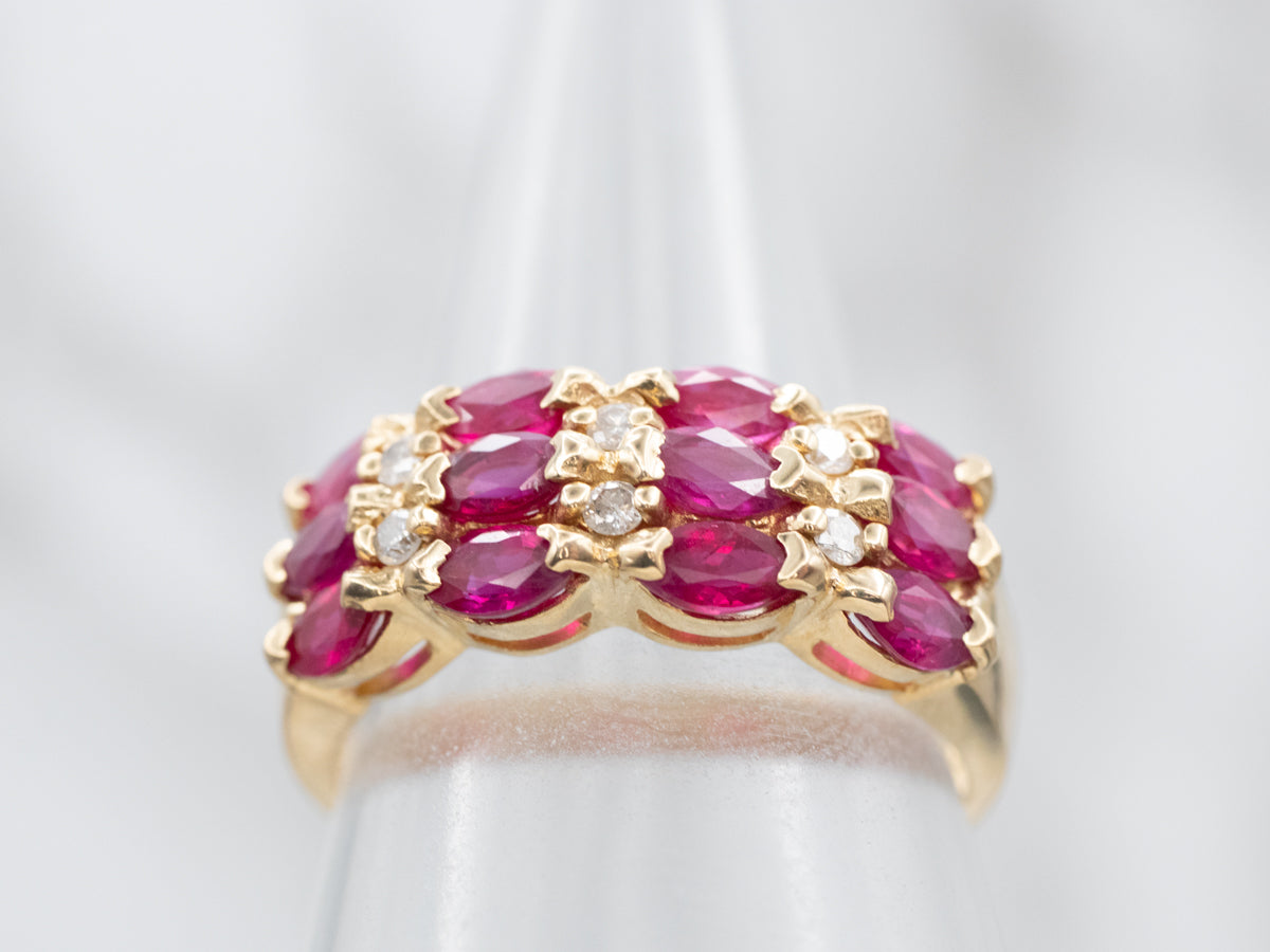 Glittering Yellow Gold Ruby and Diamond Band